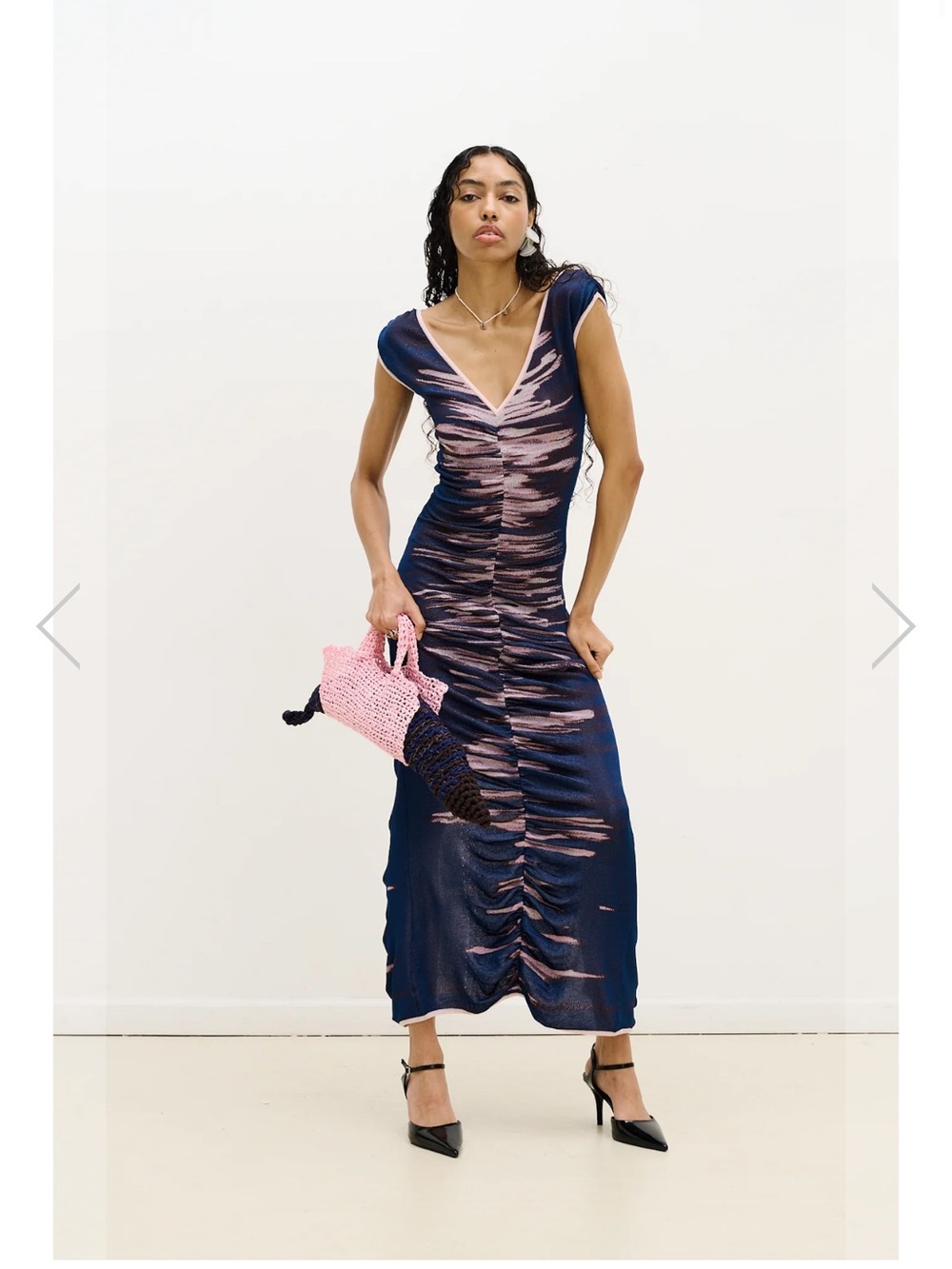 PH5 Danio Lake Print Dress - Navy and Pink, floor length open back